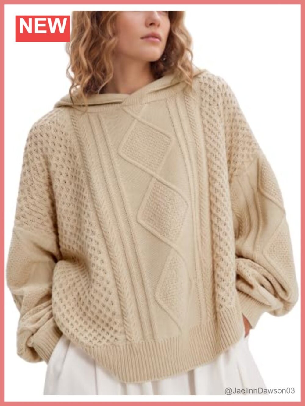 Women's Cable Knit Hoodie Pullover Oversized Sweater Acrylic Fall Winter